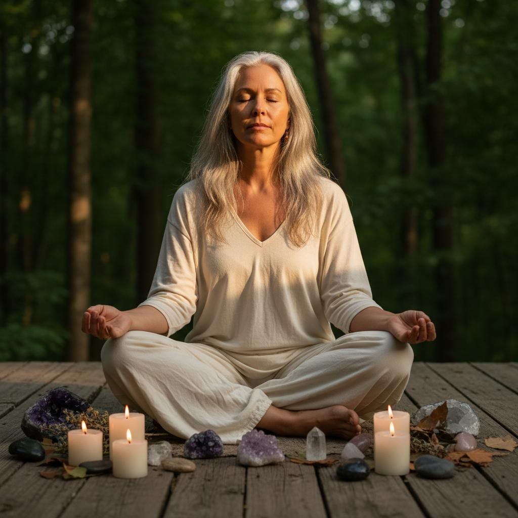 Woman sitting in front of a sacred mirror